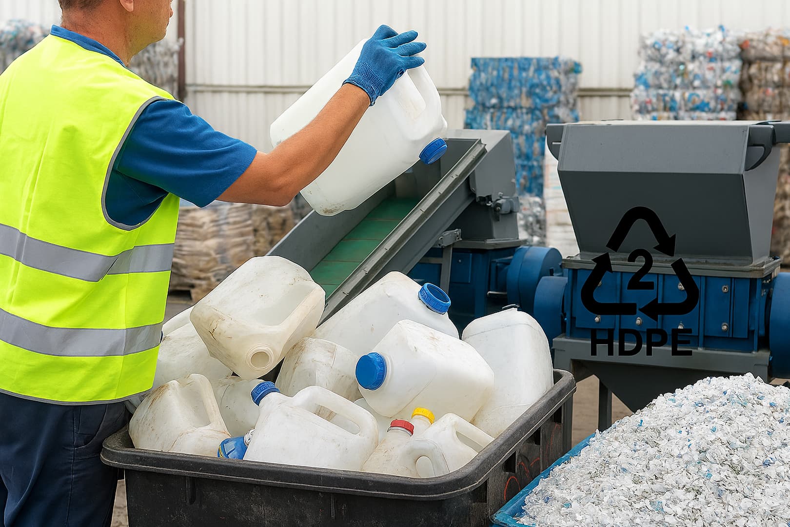 Ảnh: thu gom và phân loại nhựa HDPE tái chế làm nguyên liệu sản xuất